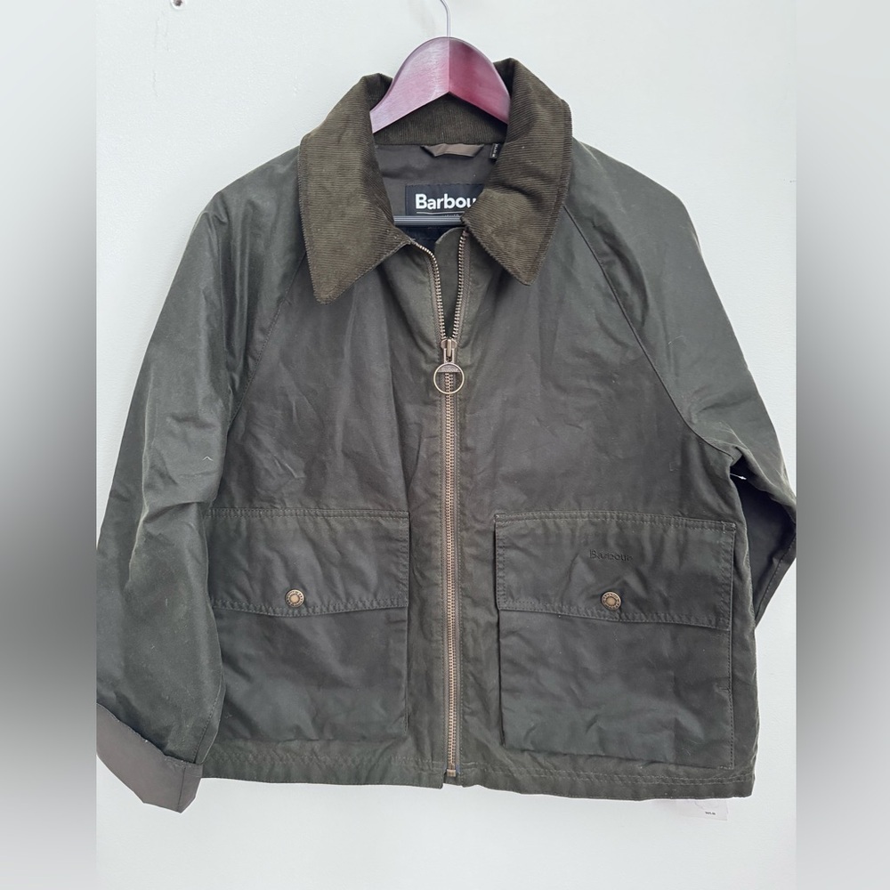 Barbour Croxdale Waxed Cotton Jacket In Archive Olive Size 8